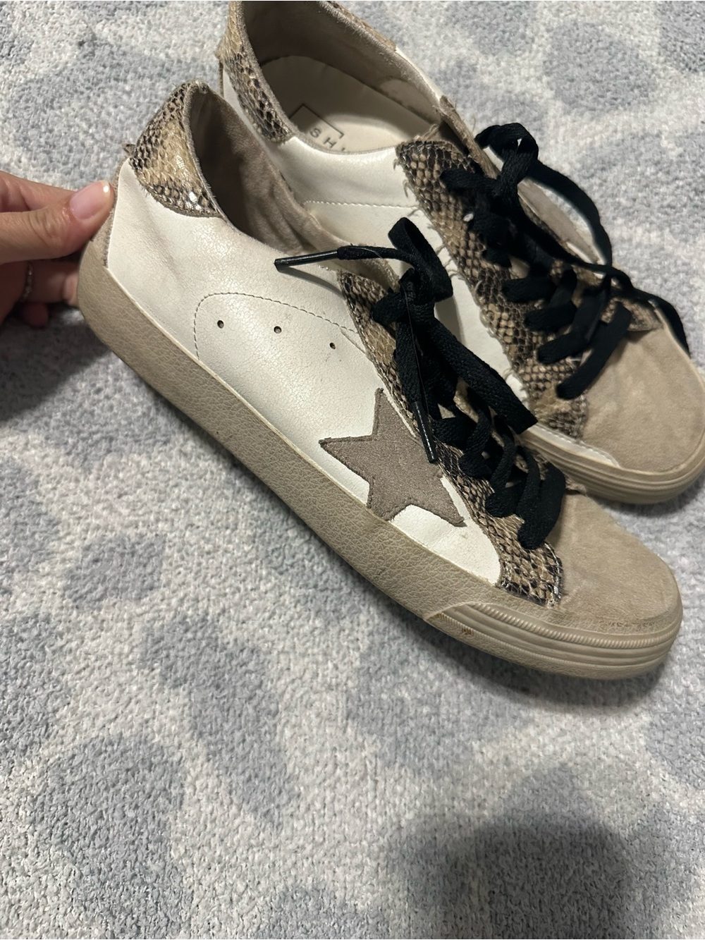 Suede & Snake Print Star Shu Shop Sneakers - Neutral Tones
